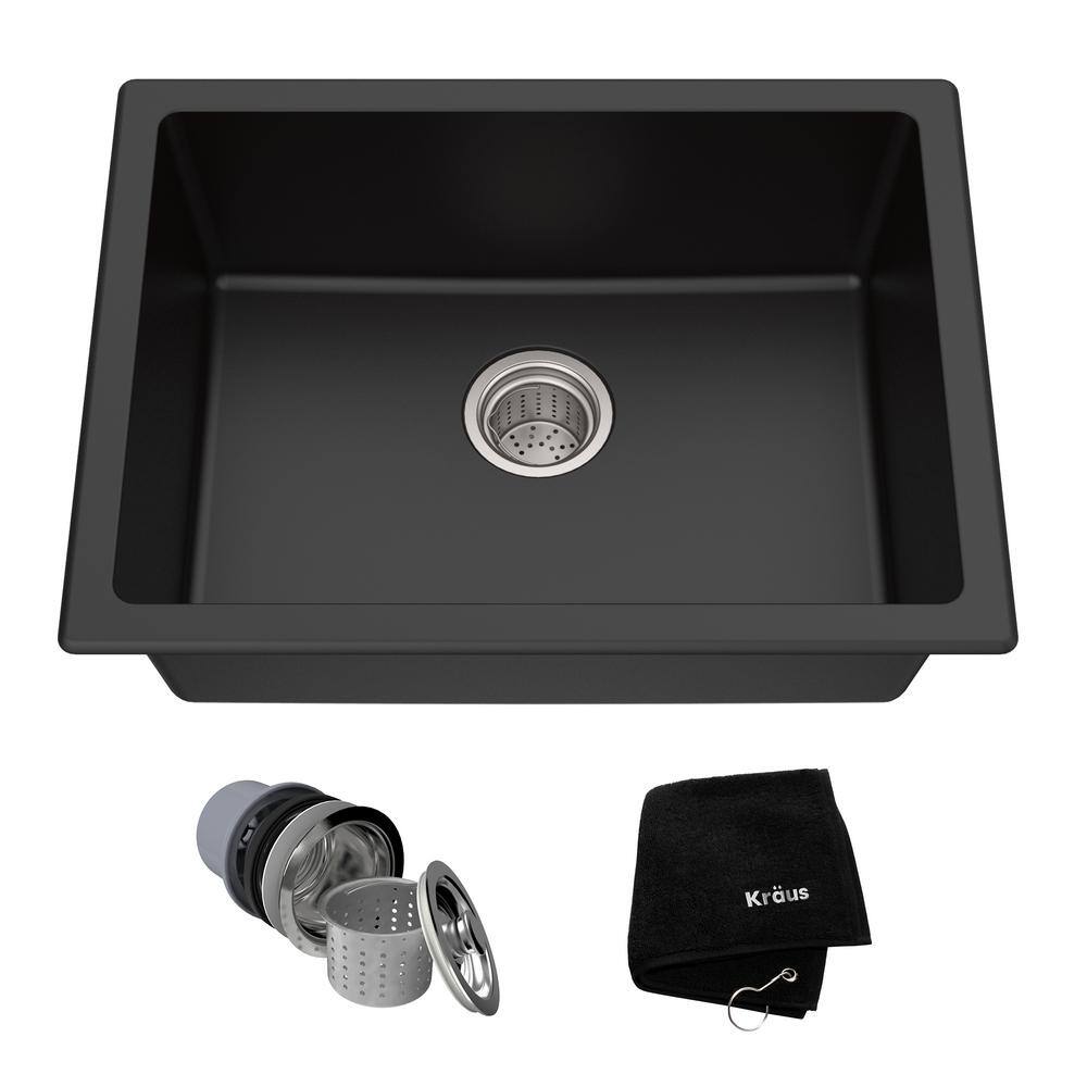 KRAUS Drop-inUndermount Granite Composite 24 in. Single Bowl Kitchen Sink Kit in Black KGD-410B