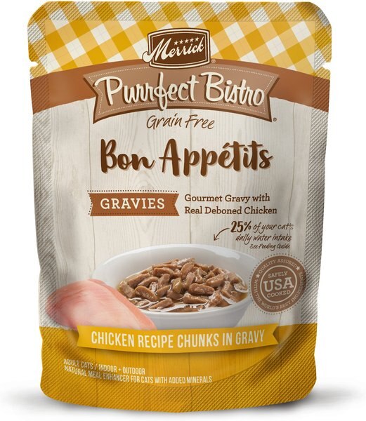 Merrick Purrfect Bistro Bon Appetits Grain-Free Chicken Recipe Chunks in Gravy Adult Cat Food Pouches