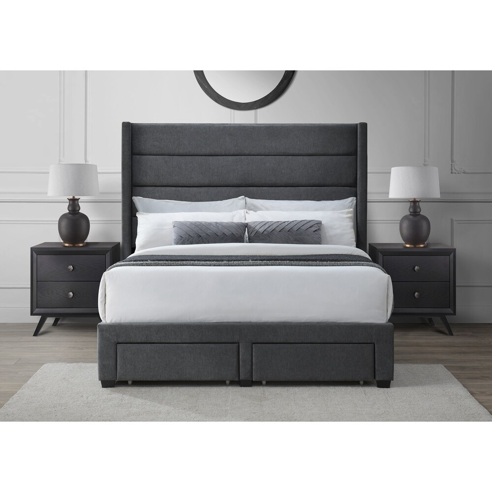 George Charcoal Upholstered 4 Drawer Queen Storage Bed