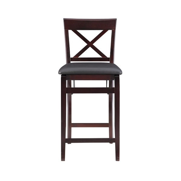 Porch and Den Expresso Folding Counter Stool with Faux Leather Seat