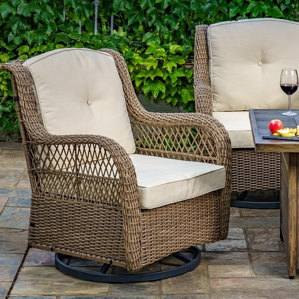 Rio Vista Sandstone Outdoor Wicker Seating Set with Fire Pit Table (5Piece)