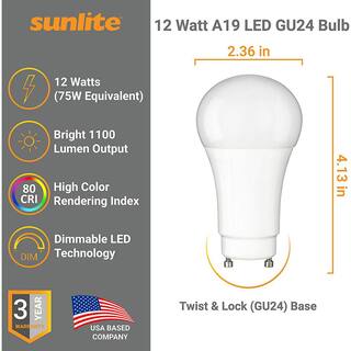 Sunlite 75-Watt Equivalent A19 Dimmable GU24 Twist Base 1100 Lumens LED Light Bulb in Daylight 5000K (6-Pack) HD03251-6