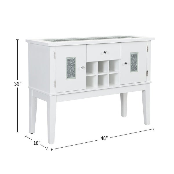 1 Drawer and 2 Doors Wood Server with Wine Bottles Storage in White