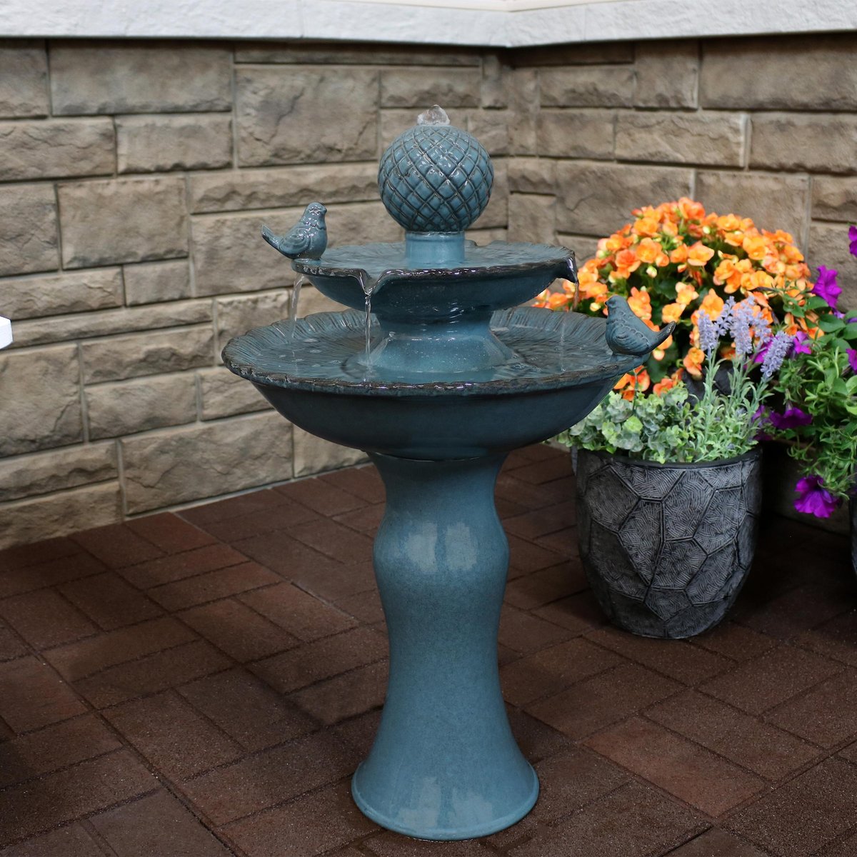 Sunnydaze Decor 2-Tier Resting Birds Ceramic Outdoor Water Fountain