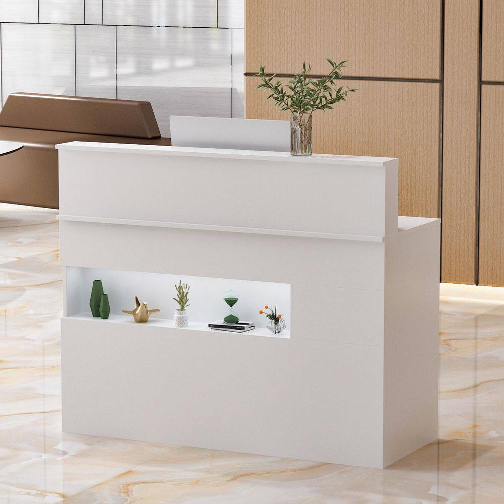 FUFUGAGA White Wooden Commercial Writing Desk Computer Desk w 2 Drawers Keyboard Tray and Eco-Friendly Paint Finish 47.2 in. W LBB-KF250007-01-c1