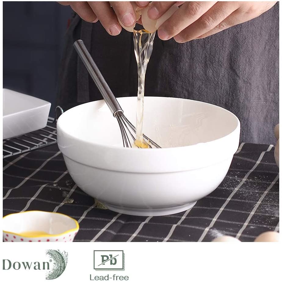 DOWAN 8 Large Serving Bowls - 2 Quart Big Salad Bowl， Porcelain White Bowl for Kitchen， Soup， Salad， Pho， Pasta， Ramen， Popcorn， Ceramic Mixing Bowl， Microwave and Dishwasher Safe， Set of 2， White