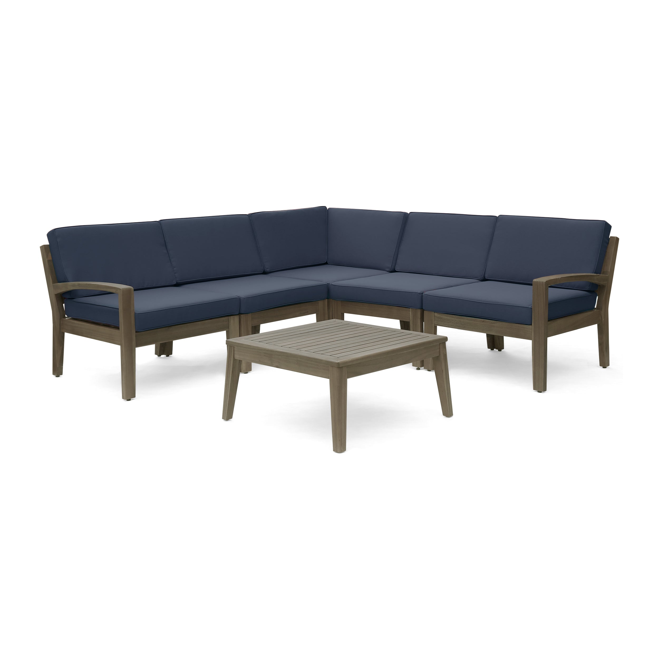 Ray Outdoor Acacia Wood 5 Seater Sectional Sofa Set with Coffee Table