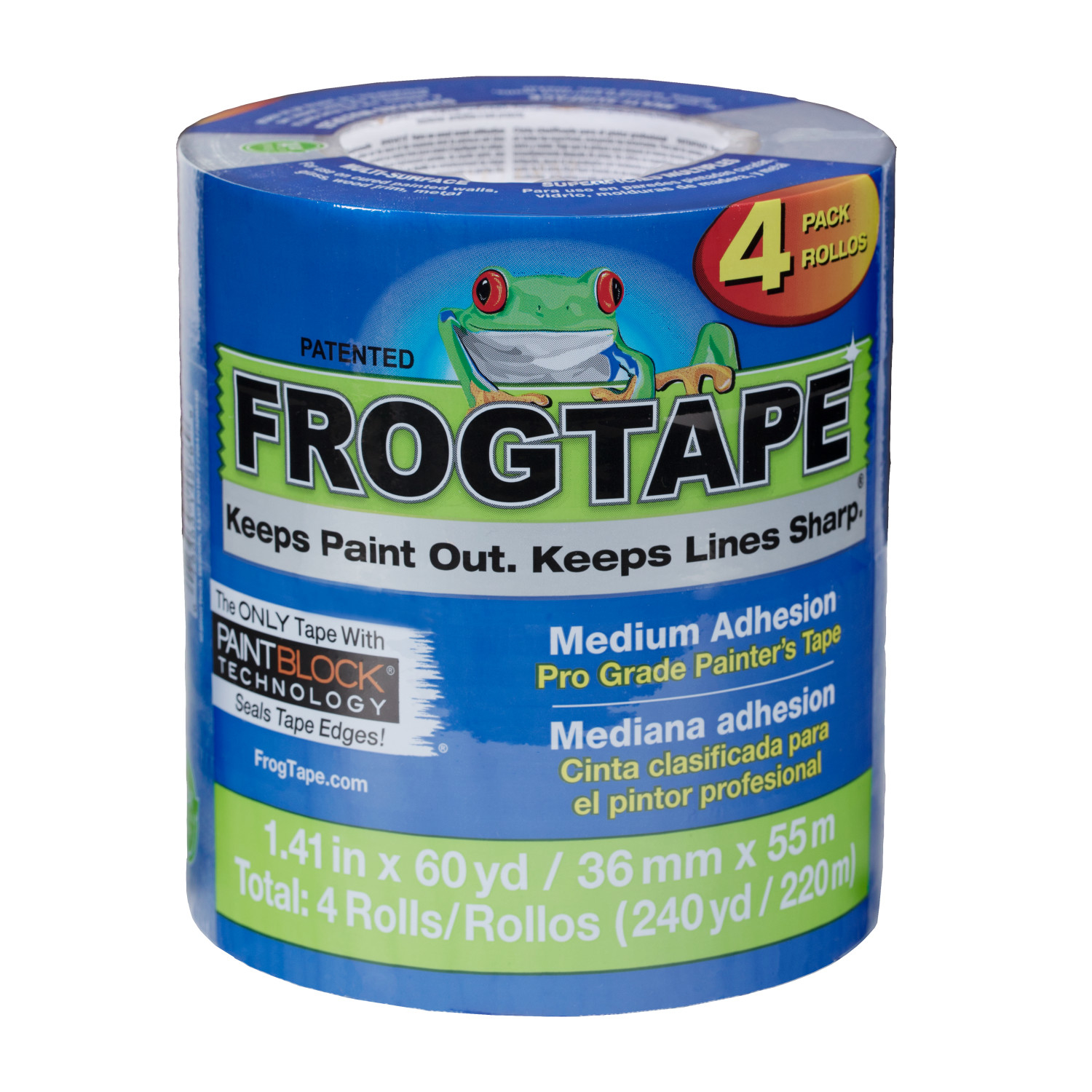 FrogTape Pro Grade 1.41 in. W X 60 yd L Blue Medium Strength Painter\u0027s Tape 4 pk