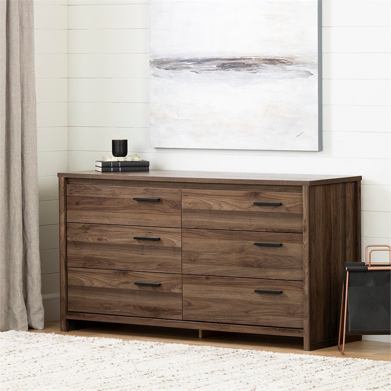 Pemberly Row 6 Drawer Double Dresser in Natural Walnut