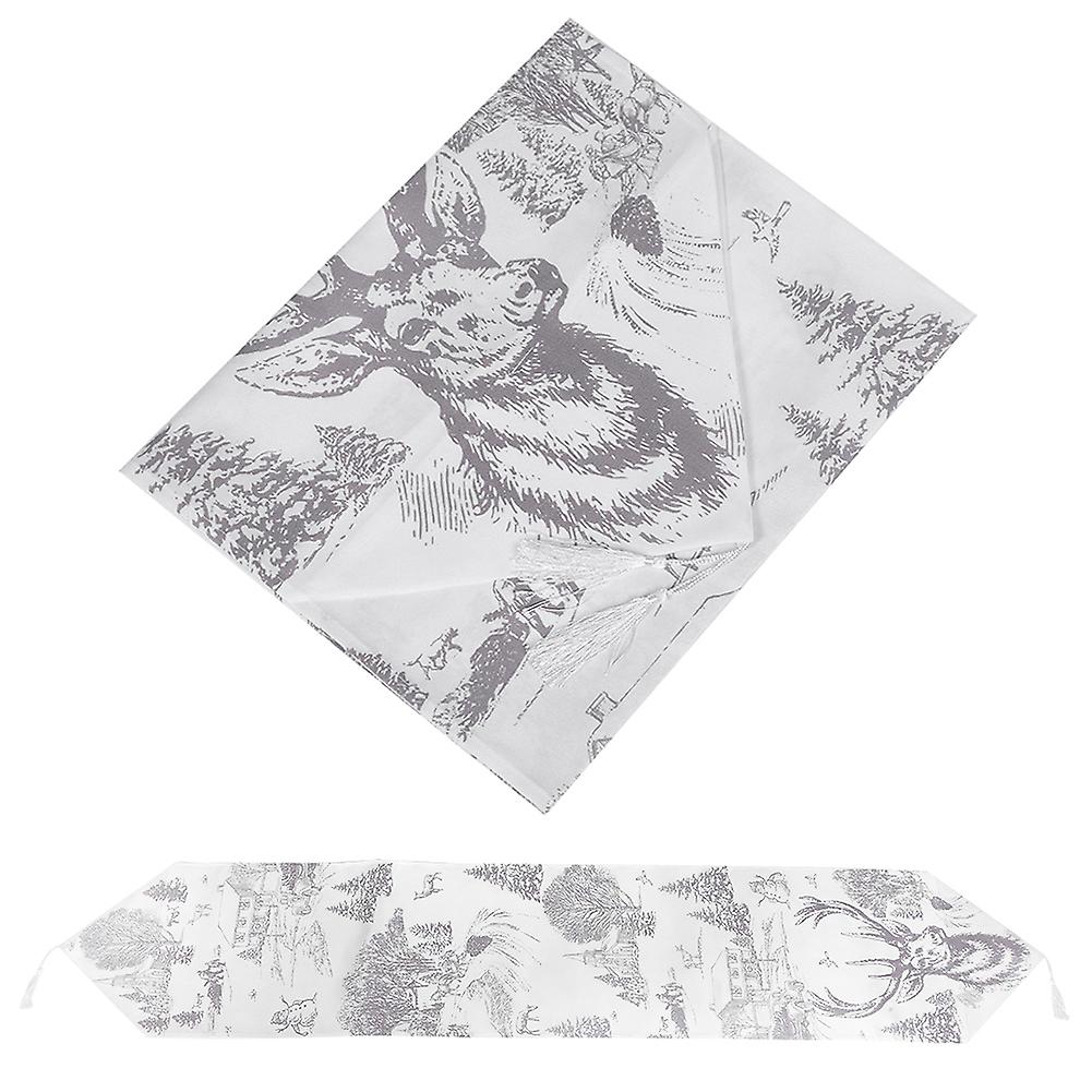 Christmas Table Runner Gray Deer Pattern Fabric Printing Desk Decoration Tablecloth