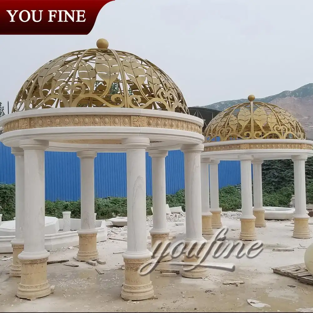 Outdoor Garden Hand Carved Outdoor Pavilion Large Garden Round White Marble Gazebo