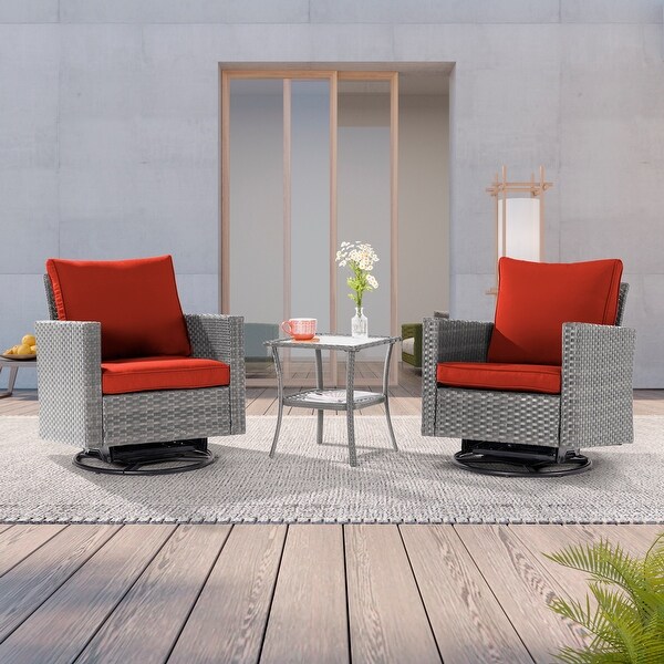 LIVOOSUN 3Piece Patio Sofa Set Gray Rattan Swivel Rocking Chair Glass Table