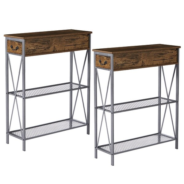 VECELO (Set of 2)Modern Console Table with 2 Dual Drawer and Storage Shelves