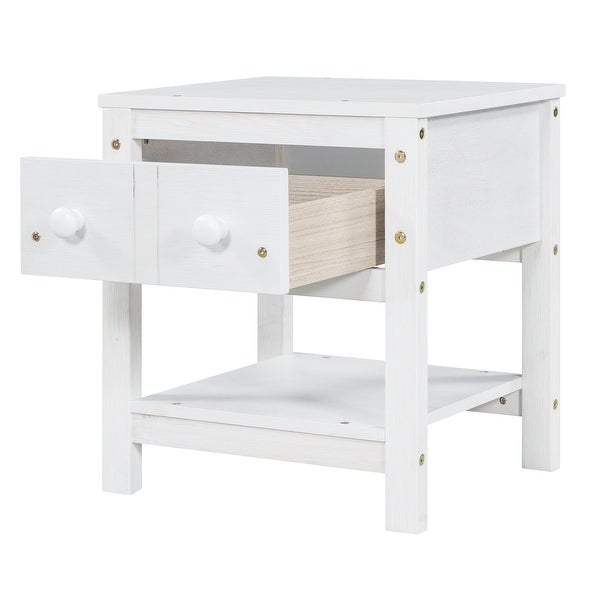 Set of 2， Wood Nightstand with Storage Drawer and Bottom Open Shelf - - 37927150