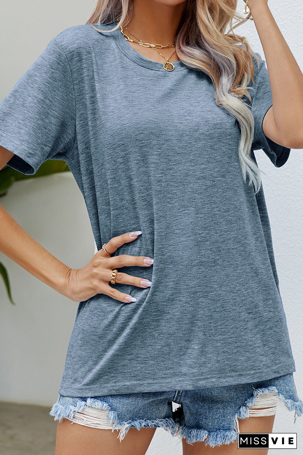 Plain Round Neck Basic Jersey Tee