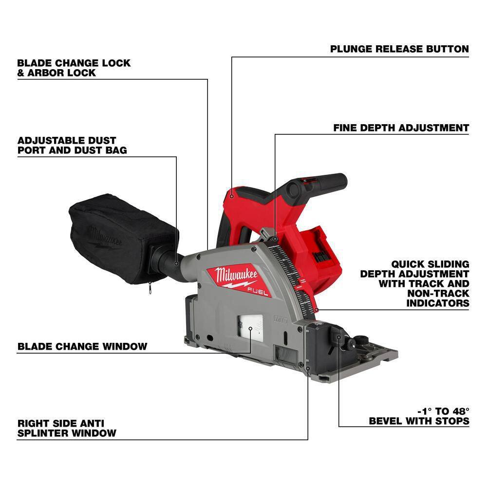 MW M18 FUEL 18-Volt Li-Ion Cordless Brushless 6-12 in. Plunge Cut Track Saw w55 in. Track Saw Guide RailTrack Connector 2831-20-48-08-0571-48-08-0574