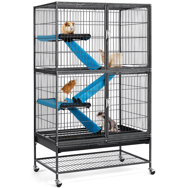 SmileMart 2-Story Rolling Metal Small Animal Cage with Removable Ramps and Platforms for Adult Rats， Ferrets， Chinchillas， Guinea Pigs