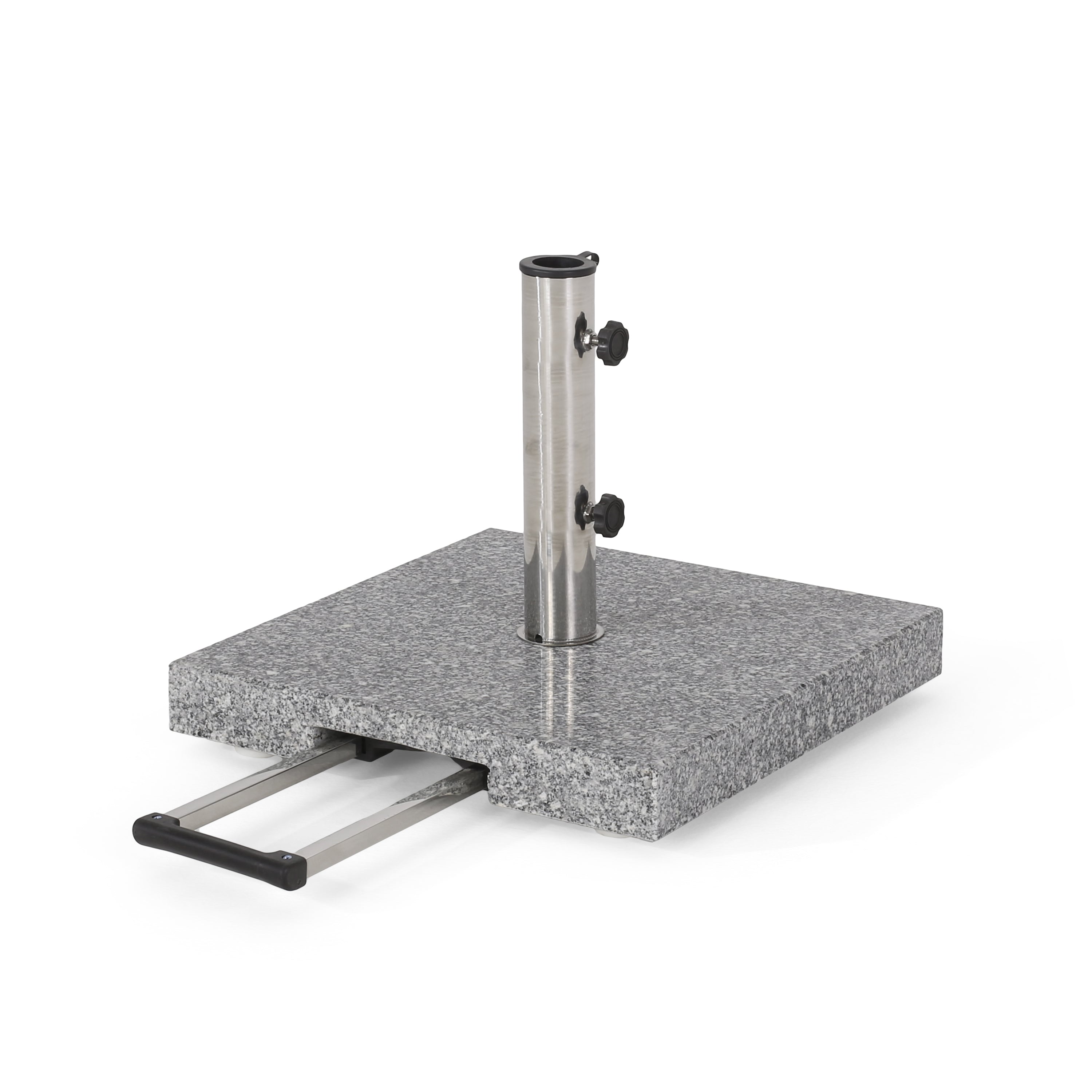 Martino Outdoor Natural Grey Granite and Stainless Steel Umbrella Base