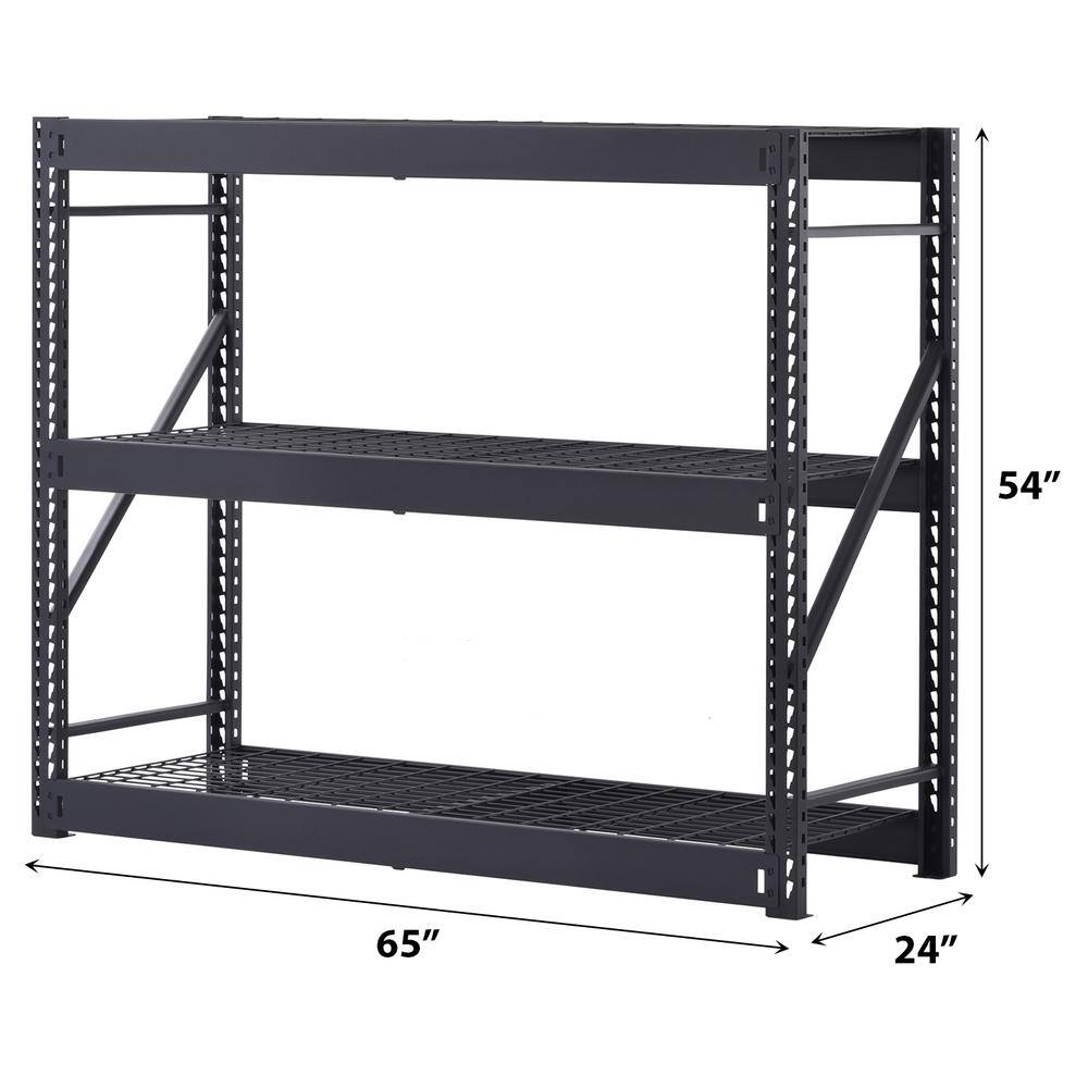 Husky 3-Tier Industrial Duty Steel Freestanding Garage Storage Shelving Unit in Black (65 in. W x 54 in. H x 24 in. D) N2W652454W3B