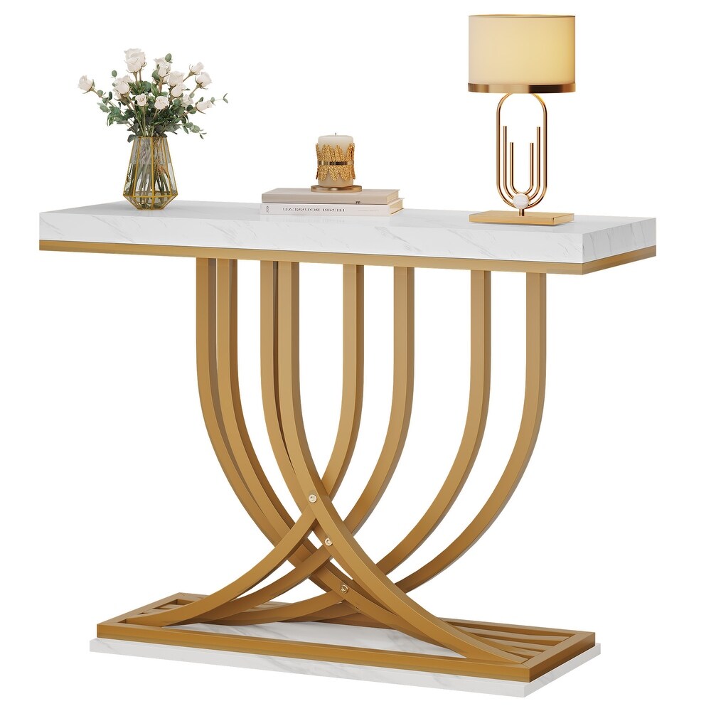 Modern Gold Console Sofa Table with Marbling Top for Entryway Hallway