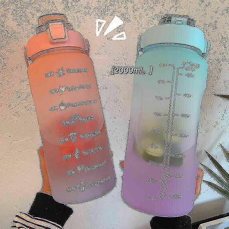 2l Sports Water Bottle Large Capacity Straw Time Gradient Water Cup Fitness Jugs Grind Arenaceous Paragraph