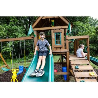 Swing-N-Slide Playsets Super KnightsBridge Complete Wooden Outdoor Playset with Slides Monkey Bars Swings and Swing Set Accessories WS 8354