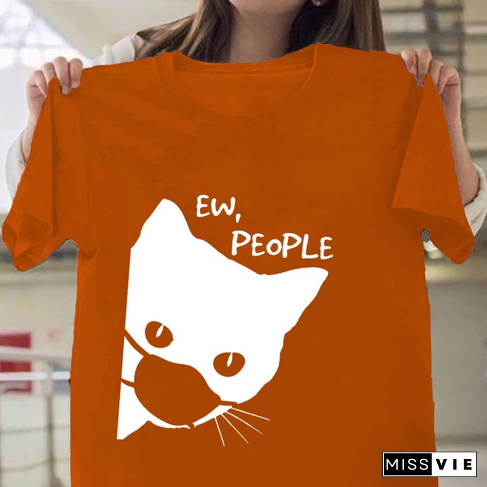 Women Graphic Cat Funny Face Animal Fashion Short Sleeve Spring Summer Cartoon Print Female Clothes Tops Tees Tshirt T-Shirt