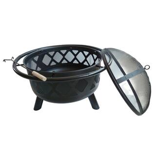 Teamson Home 30 in. x 24 in. Round Steel Wood Burning Outdoor Fire Pit in Black CU296