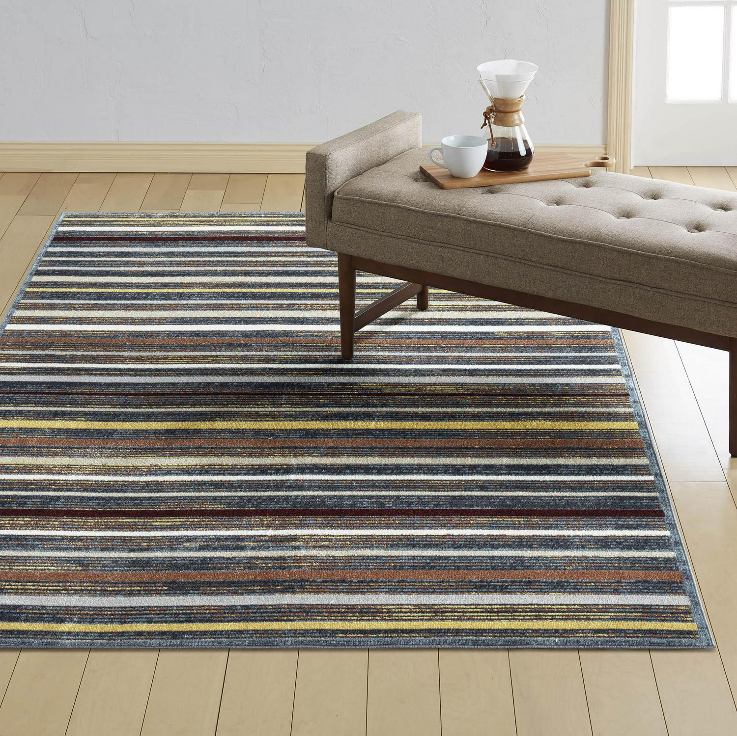 Everwasha c Treasure Striped Modern Machine Washable Area Rug Blue