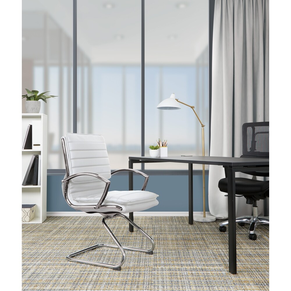 Guest Professional Faux Leather Chair with Chrome Sled Base and Removable Sleeves