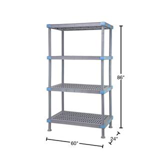 QUANTUM STORAGE SYSTEMS Millenia Gray 4-Tier Rust Proof Vented Plastic Polymer Industrial Shelving Unit (24 in. W x 86 in. H x 60 in. D) QP246086VS-4