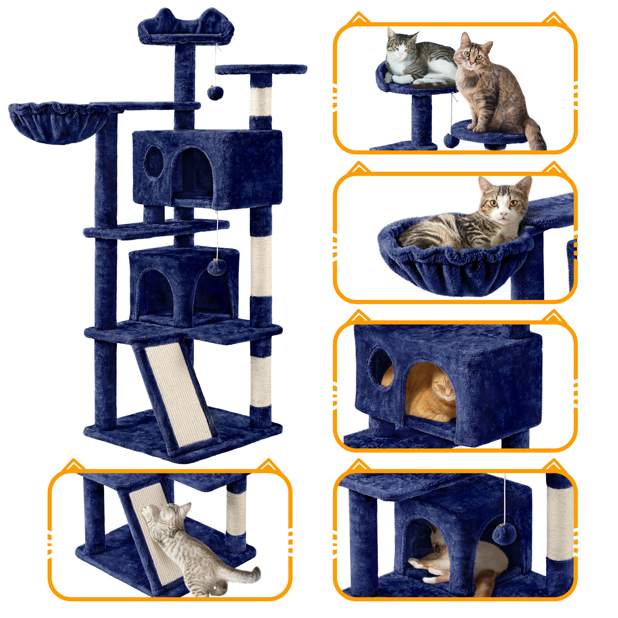 Topeakmart Navy Blue Plush Cat Tree for Kittens， 55