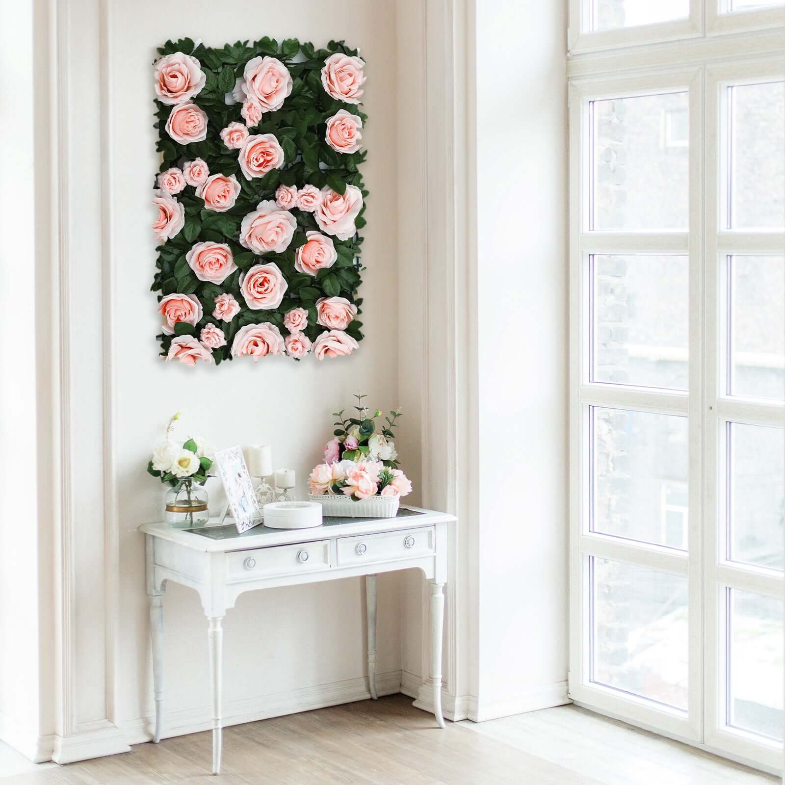 Easy-Install Blush Silk Rose Flower Mat Wall Panel Backdrop 3 Sq ft.