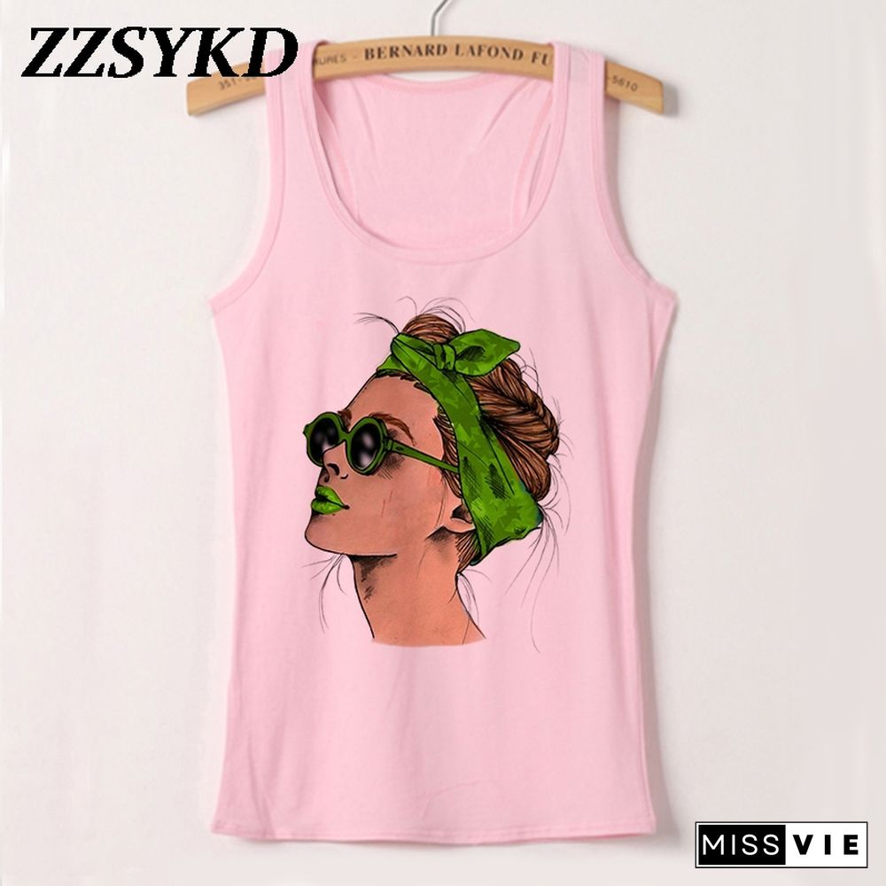 Plus Size Summer Women Fashion Vest Tank Tops Sexy Camisole Fashion Print Lady Casual Loose Sleeveless 90S Female T Shirt