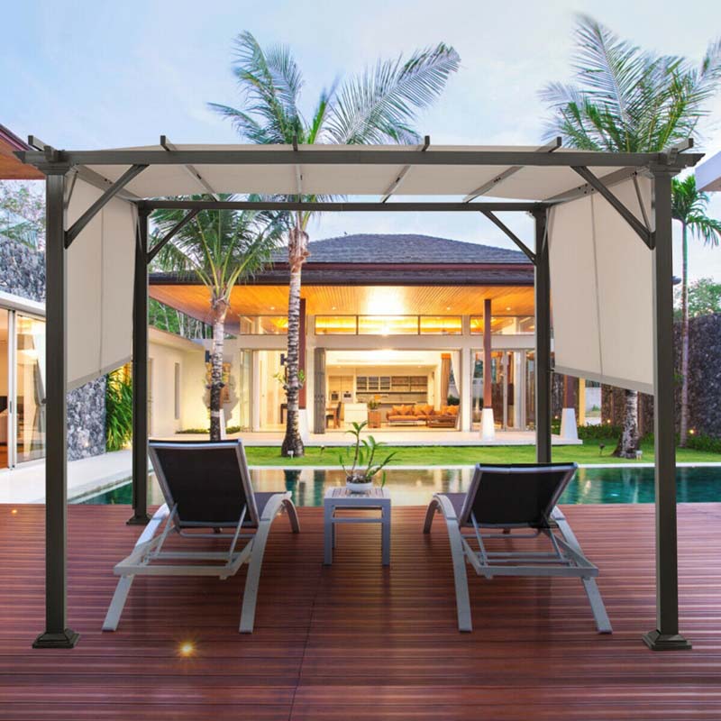 10 x 10 FT Metal Pergola with Retractable Canopy Outdoor Patio Pergola Gazebo Sun Shelter