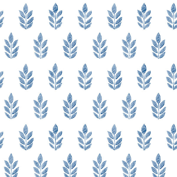 Ervic Blue Leaf Block Print Wallpaper from the Flora & Fauna Collection