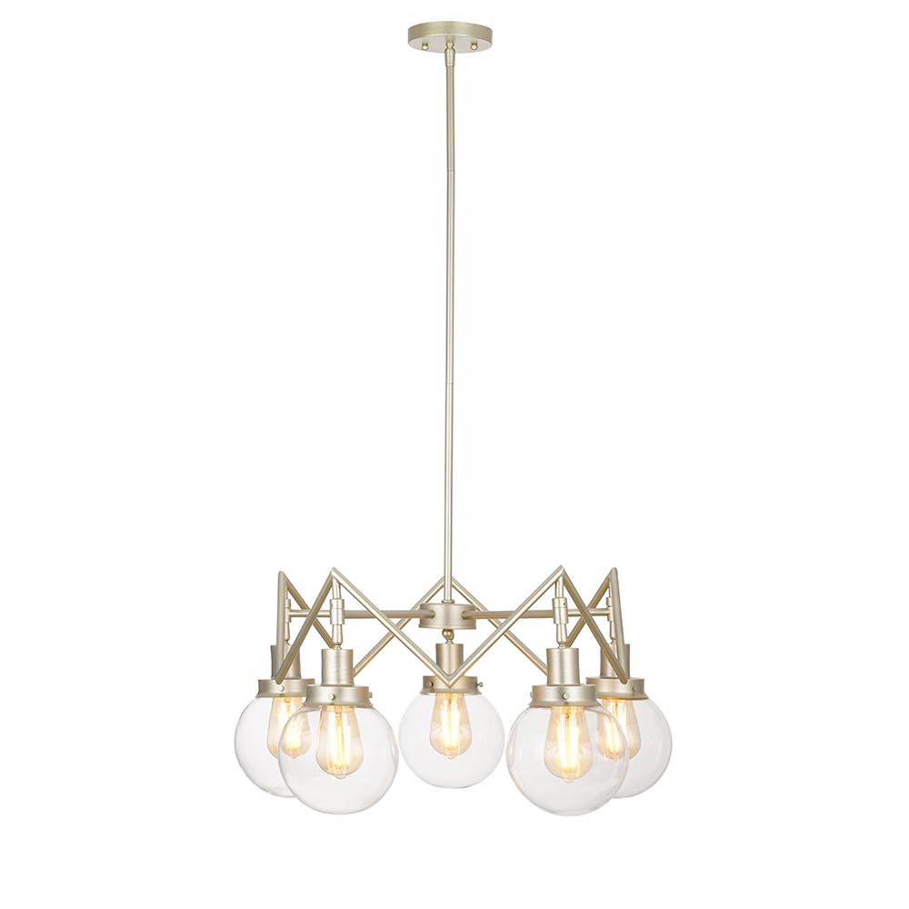 Cresswell Lighting Modern 5-Light Champagne Metal Chandelier， LED Bulb Included