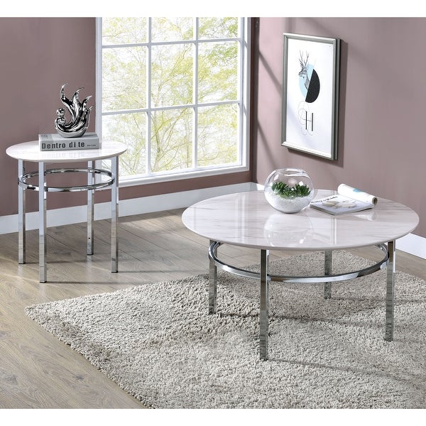 Furniture of America Zera Contemporary White and Chrome 22-inch Side Table