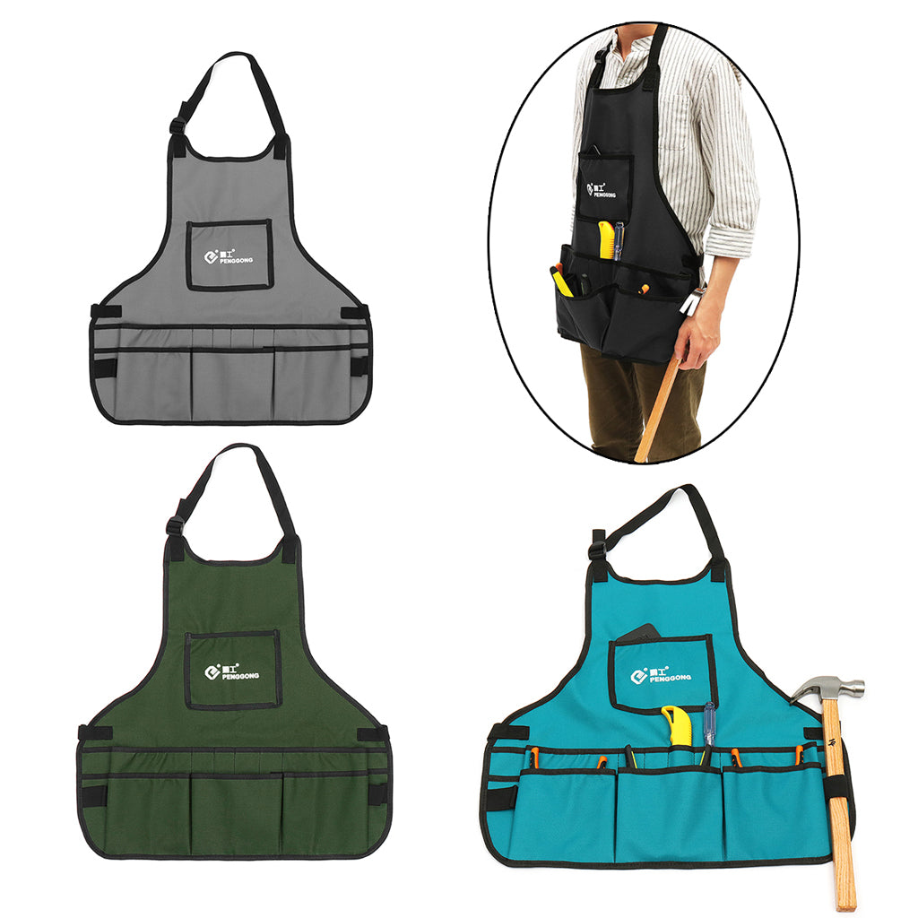 Multiple Pockets Garden Apron Carpenters Gardening Tools Pouch Green