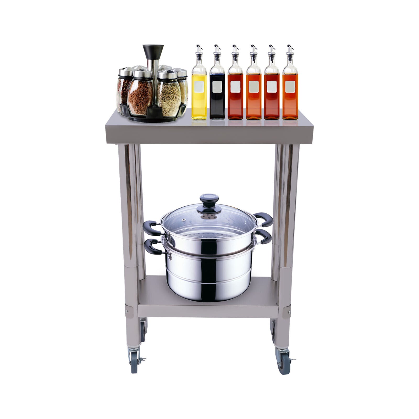 Commercial Stainless Steel Work Table with Wheels and Shelf Kitchen Prep Table