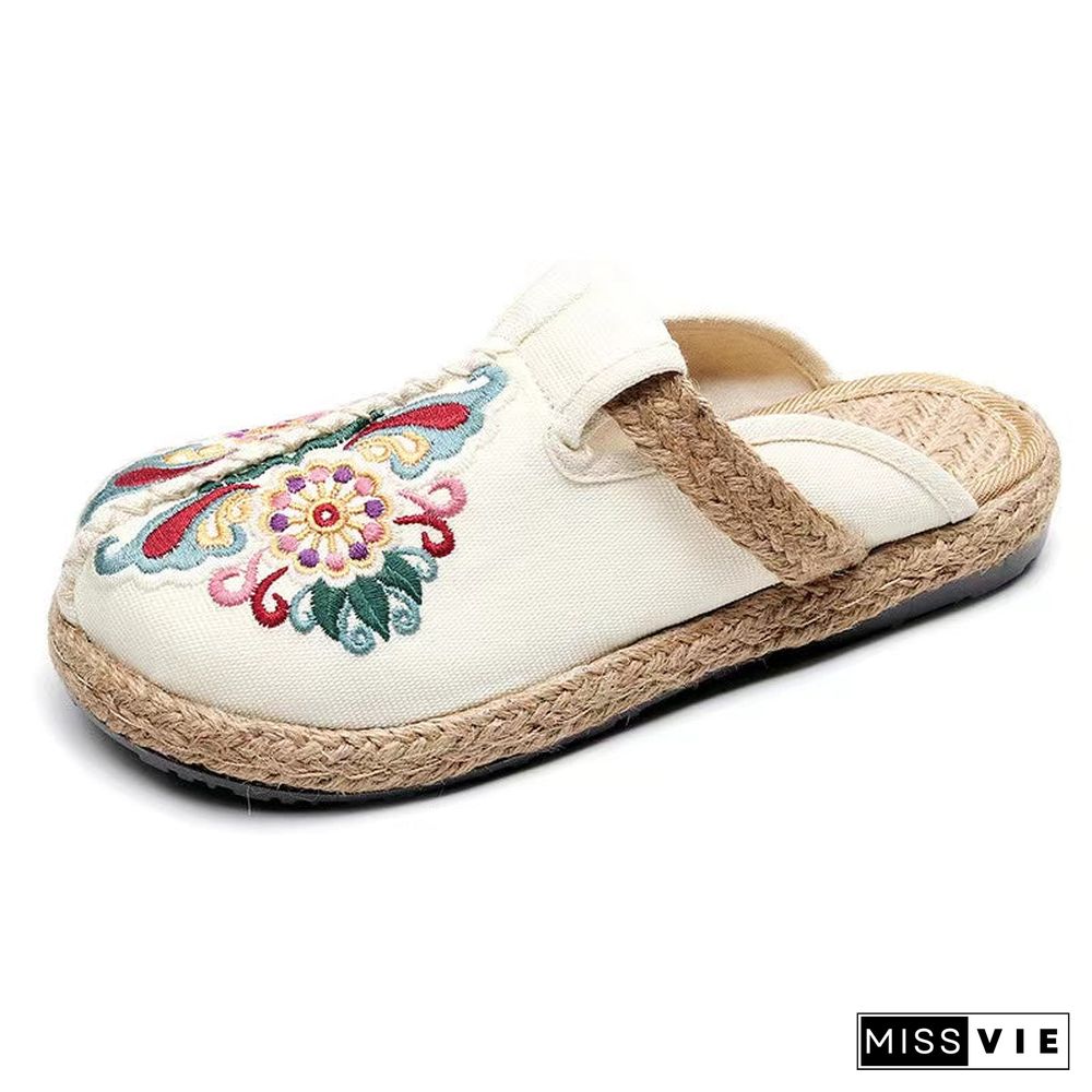 Linen Floral Shoes flip flop Flats