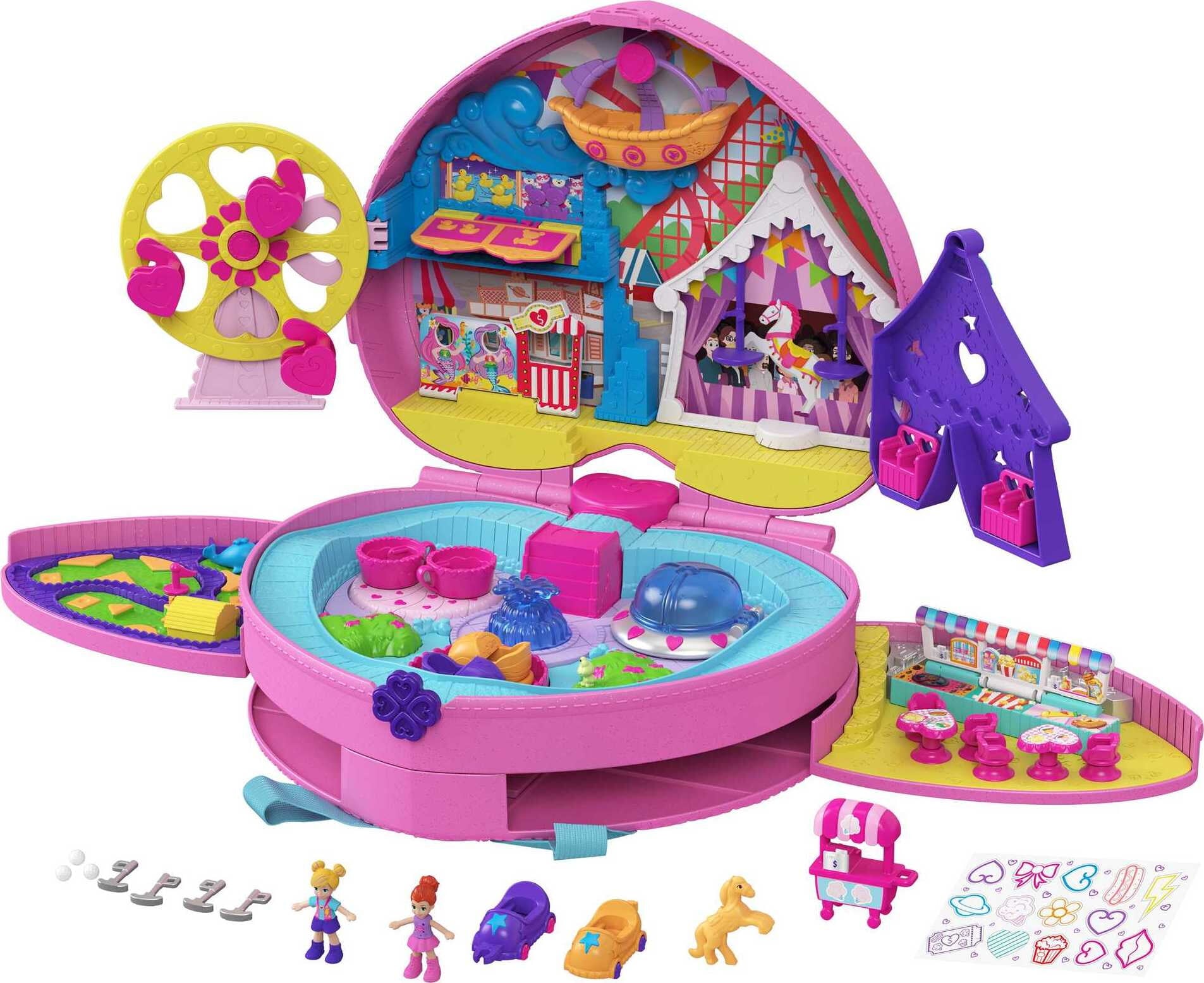 Polly Pocket Travel Toys, Backpack Playset and 2 Dolls, Theme Park