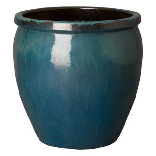 Emissary 26 in. D x 26 in. H Teal Ceramic Round Planter with Drainage Hole 12040TL-3