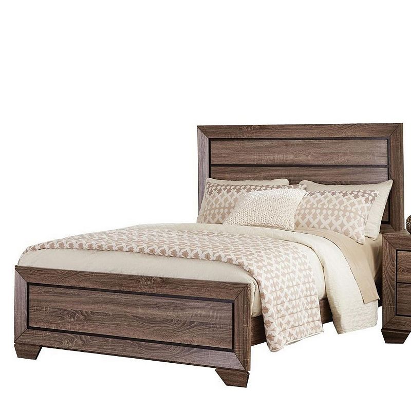 Transitional Style California King Bed with Plank Headboard， Taupe Brown