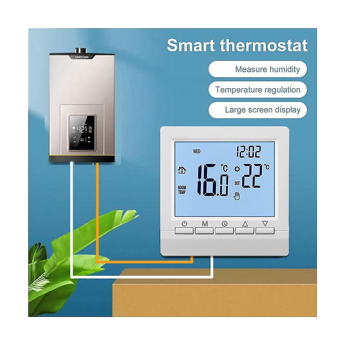 Thermostat With Backlight Lcd Screen Wall Room Heating Temperature Controller -blue Light