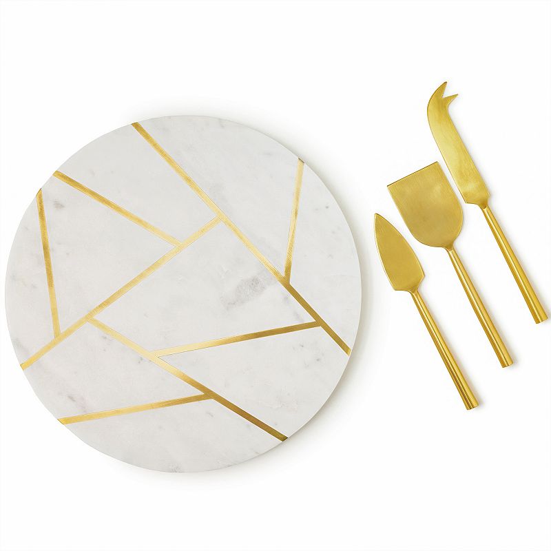 GAURI KOHLI Infinia Marble Cheese Board With Gold Knives