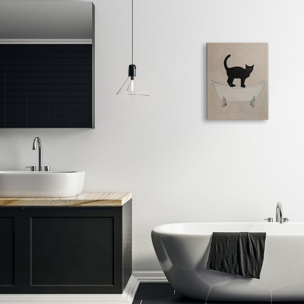 Stupell Industries Black Cat Simple Claw Foot Bathtub Bathroom Painting Canvas Wall Art