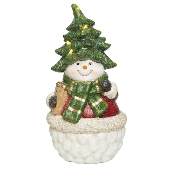 Transpac Ceramic 11.75 in. Multicolored Christmas Light Up Tree Snowman Decor