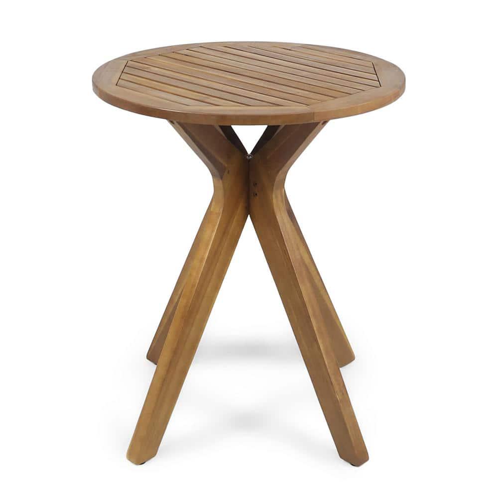 Noble House Stamford Teak Brown Round Wood Outdoor Bistro Table with XLegs