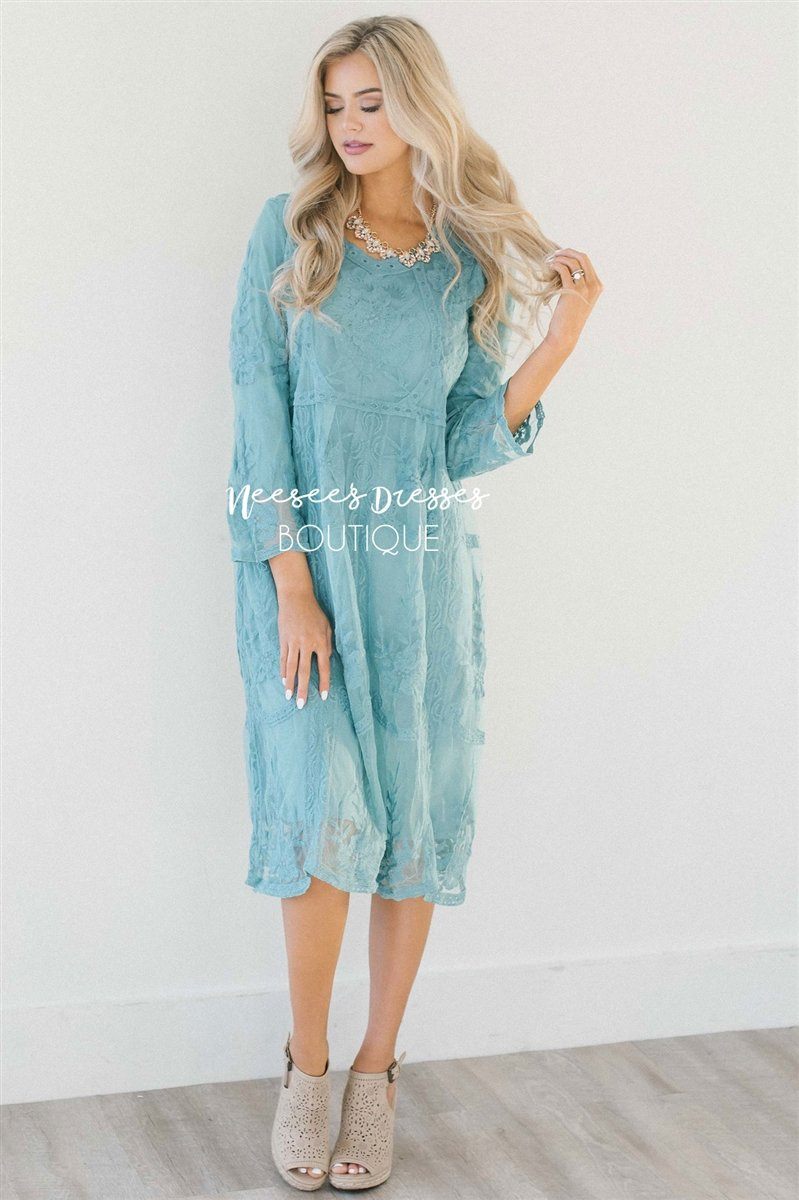 Day Dreamer Lace Dress in Dusty Teal